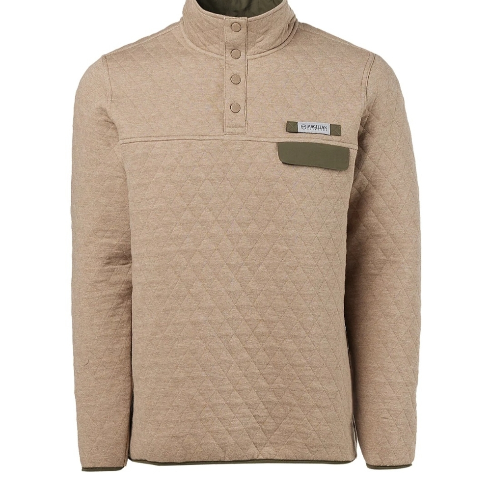 Quilted Beige Pullover with Green Accents